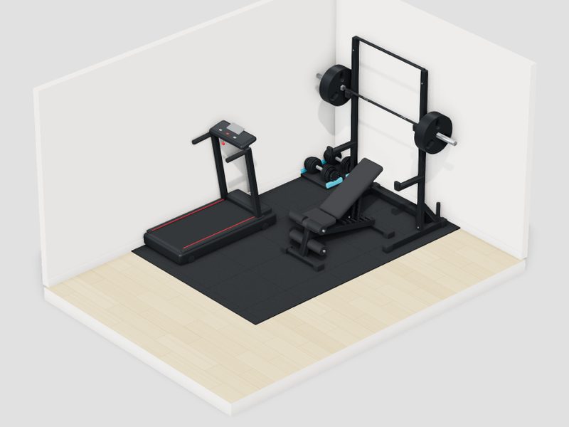 8畳・予算30万円のホームジムの3D画像